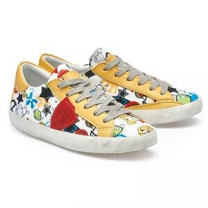 PHILIPPE MODEL Sneakers PRSX White Red Graphic Distressed Leather Size 35